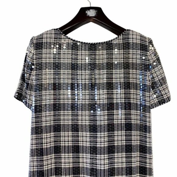 Albert Nipon Sheath Dress Black Plaid Sequin 4 - Picture 2 of 8